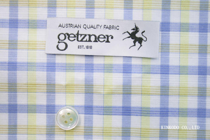 NO-10076975　明るいイエローとブルーのネップ入チェック生地　オーストリア・ゲッツナー社製　綿100％