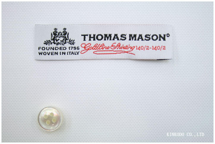 トーマスメイソン最高級番手白のピンオックスフォード生地　１４０番手ゴールドライン　イタリア･トーマスメイソン社製　綿１００％