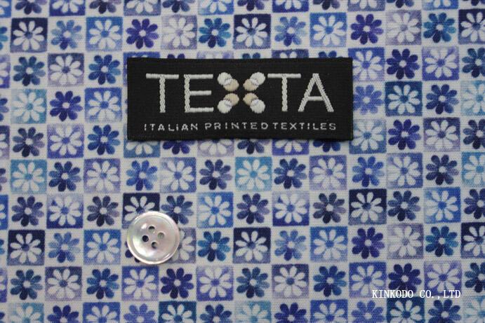 NO-10357742　小さな花が並んだブルーのプリント生地　イタリア　テキスタ社TEXTA製生地　麻100％