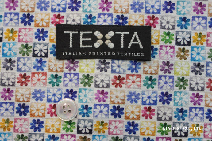 NO-10357743　小さな花が並んだマルチカラーのプリント生地　イタリア　テキスタ社TEXTA製生地　麻100％