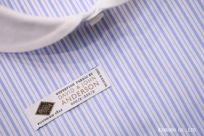 ブルーの同色ふと巾細巾のストライプ生地　デビッド＆ジョンアンダーソン社製　２００番手双糸　綿１００％